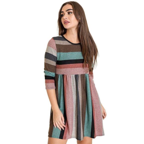 Egs by Eloges Multi Color Striped 3/4 Sleeve Empire-Waist Dress Size Small NWOT - Picture 3 of 5